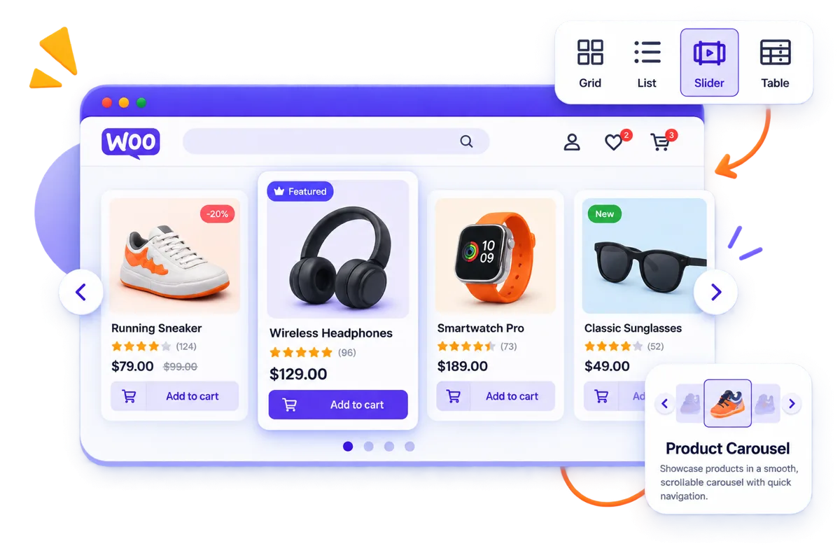 Hexa Grid WooCommerce product carousel showing a browsable product collection