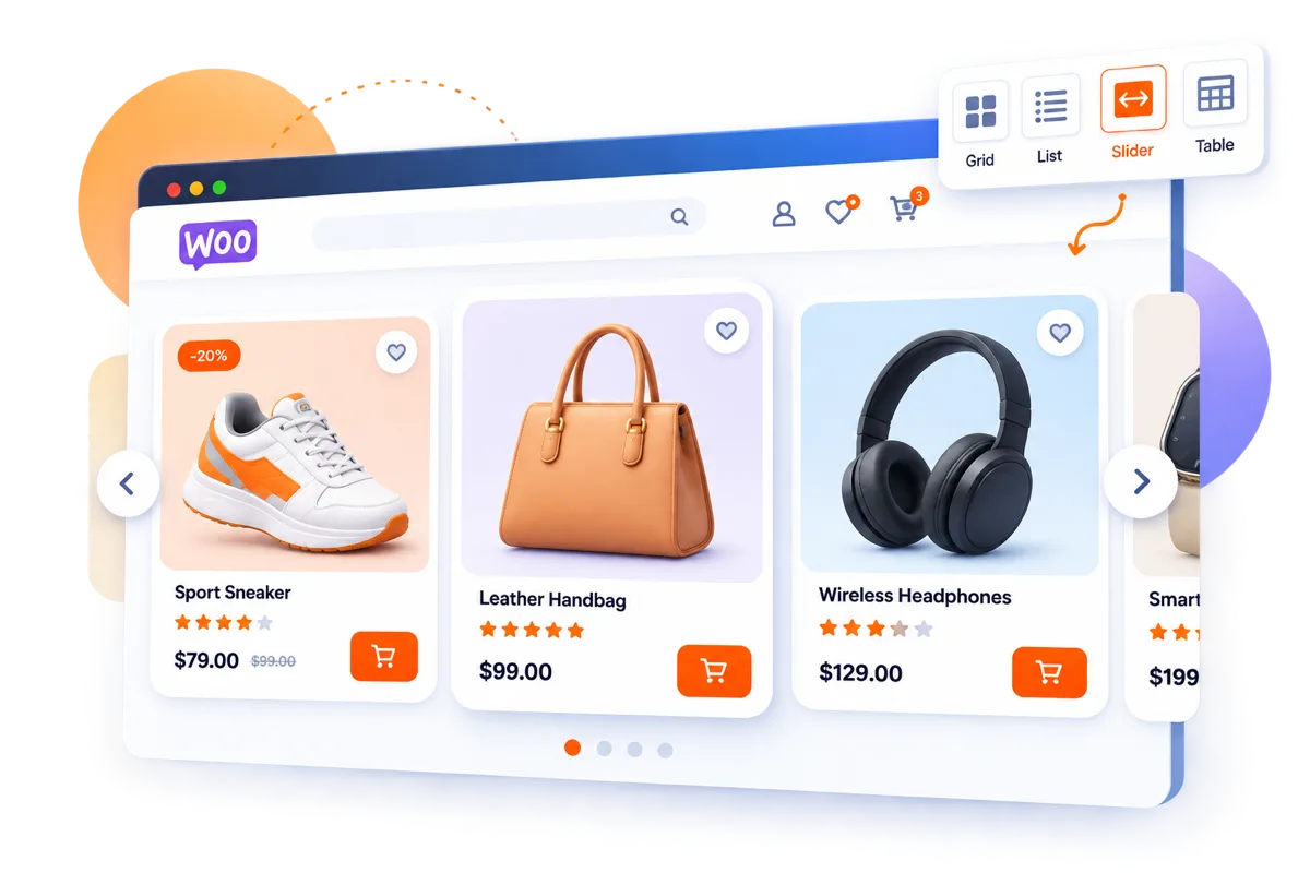 Hexa Grid WooCommerce product slider showing products in a horizontal carousel with navigation